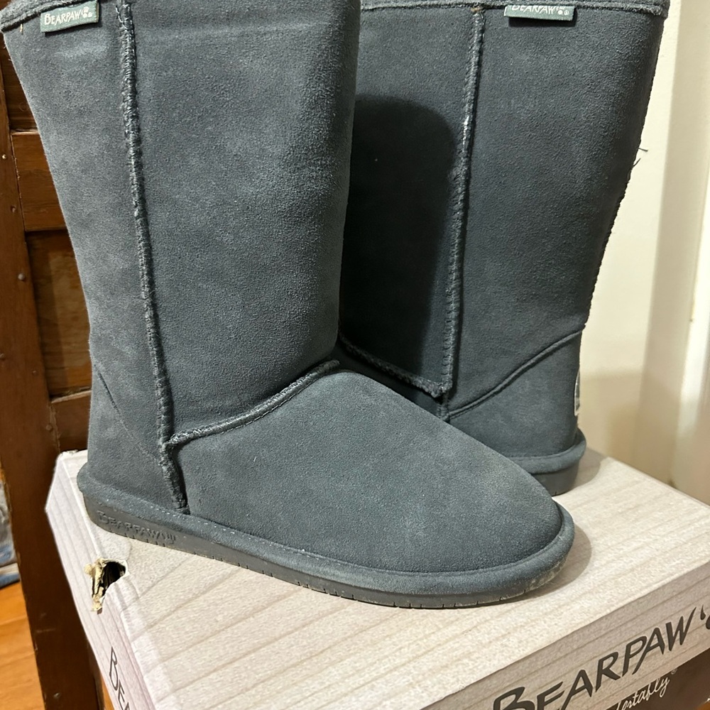 BearPaw Gray Ankle Booties with Suede Finish